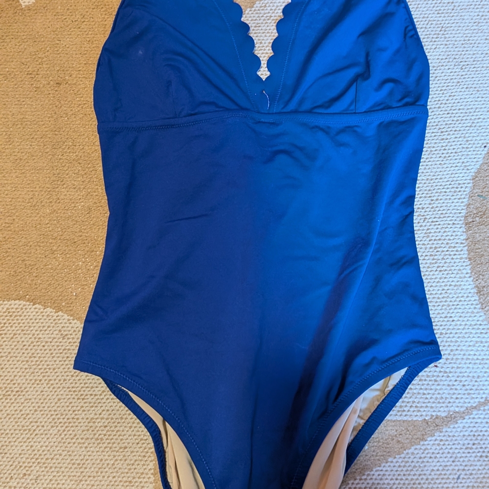 J. Crew Scalloped Blue One-Piece Swimsuit LONG